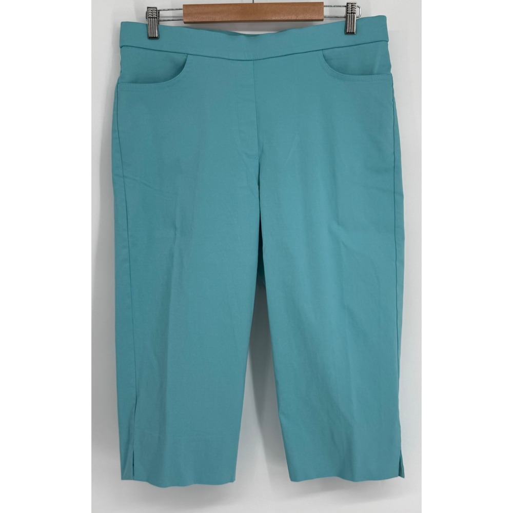 Alfred Dunner Womens Turquoise Blue‎ Pull On Capri Cropped Pants Stretch Sz 12